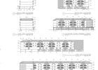 Architectural drawings of a building's elevations and sections, showing windows, doors, and roof details.