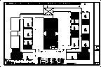 A top-down floor plan of a building, showing various rooms and corridors, mostly in black and white.