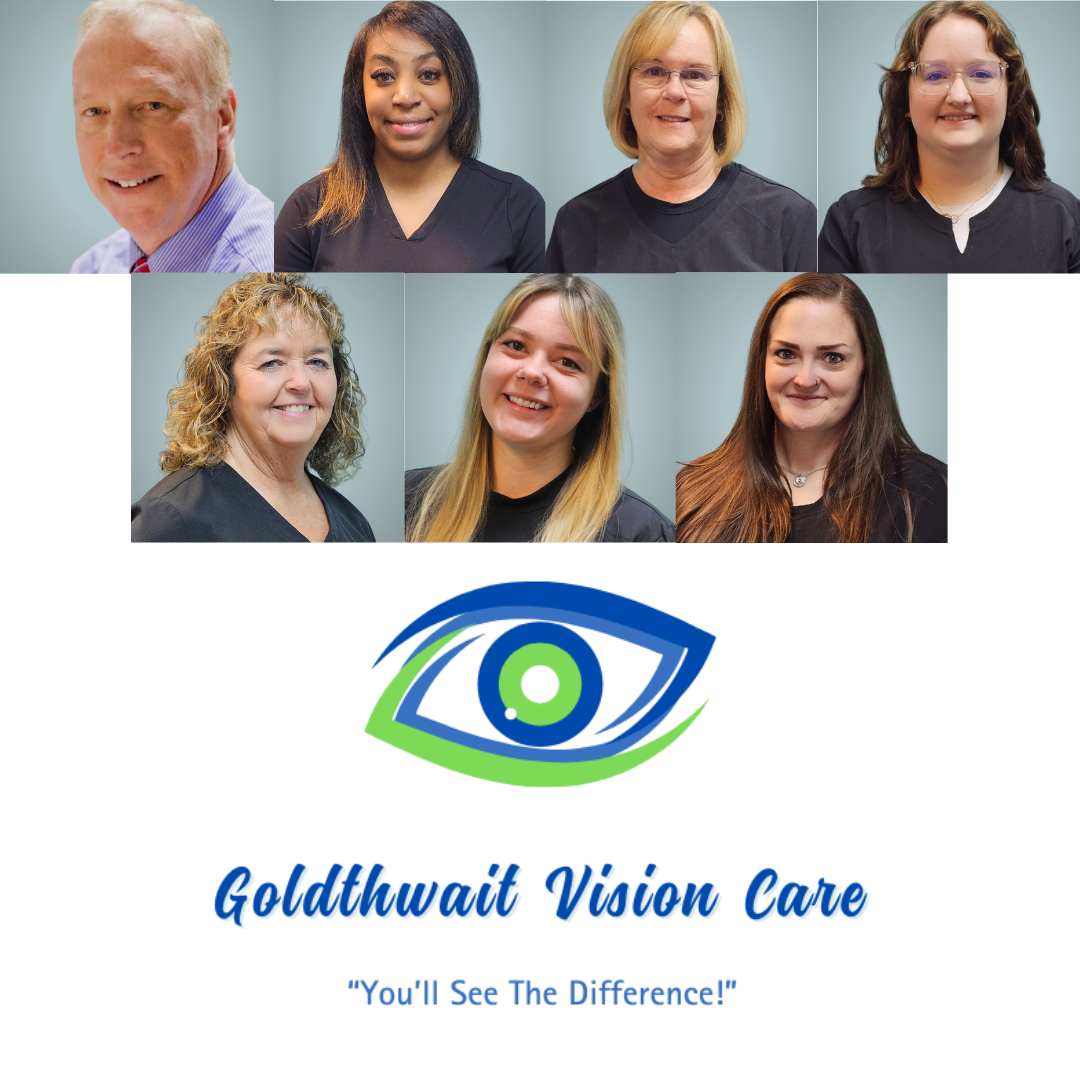 A group of people are posing for a photo for goldhwait vision care