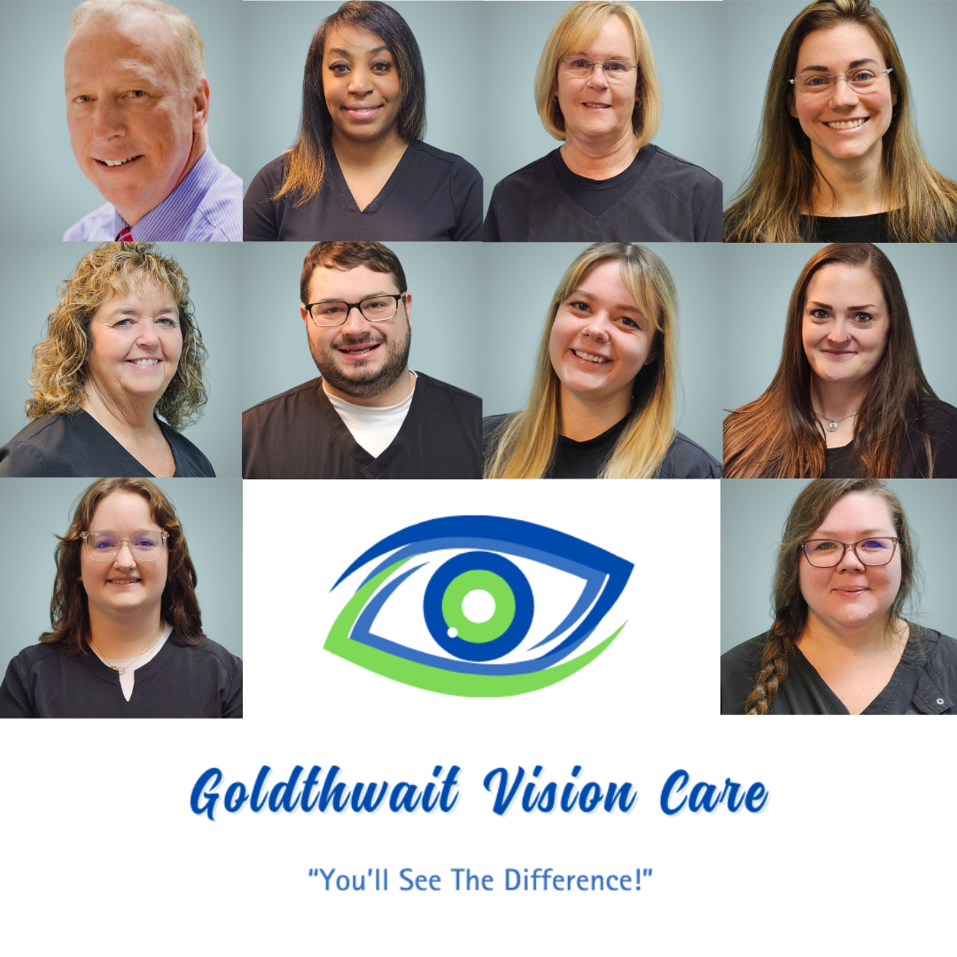 A group of people are posing for a photo for goldhwait vision care
