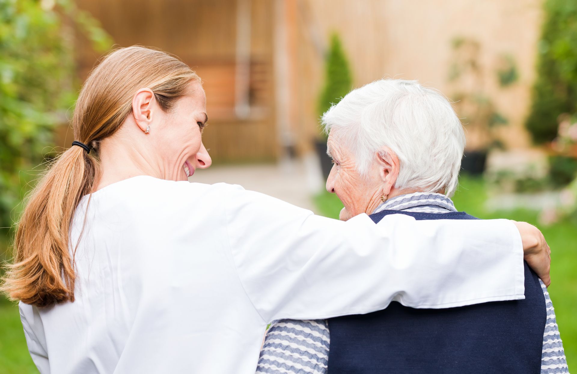Nurse and patient walking