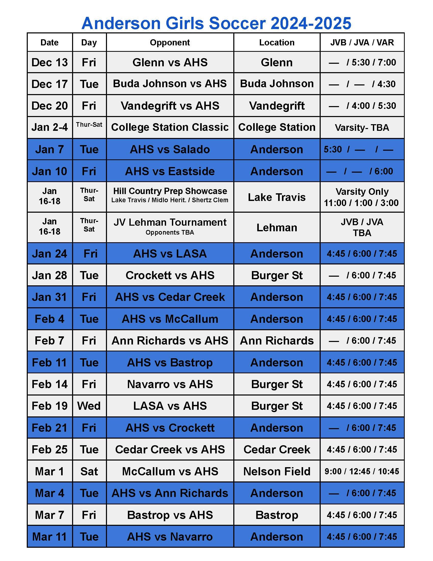 2024-2025 schedule