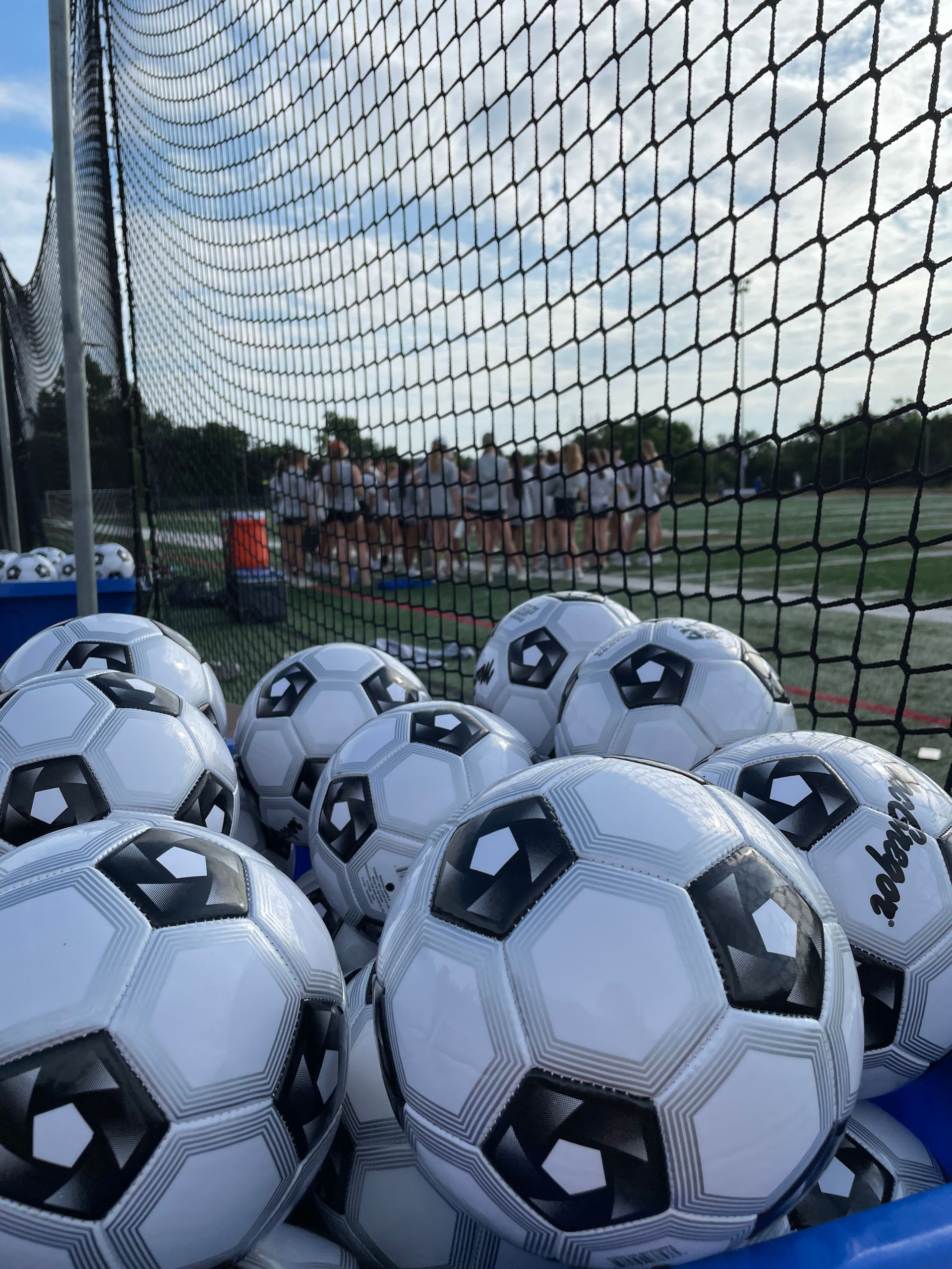 Photo of soccer balls in front of net during 2024 AHS Soccer Camp.