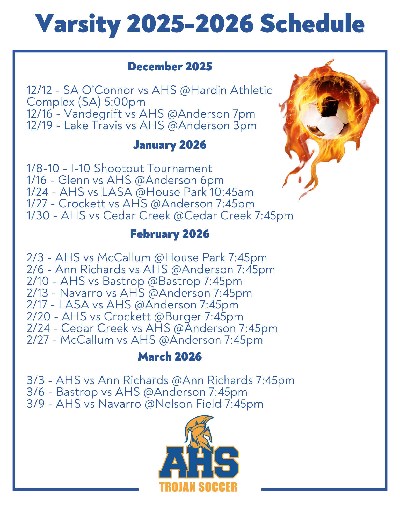 Varsity 2025-2026 Schedule