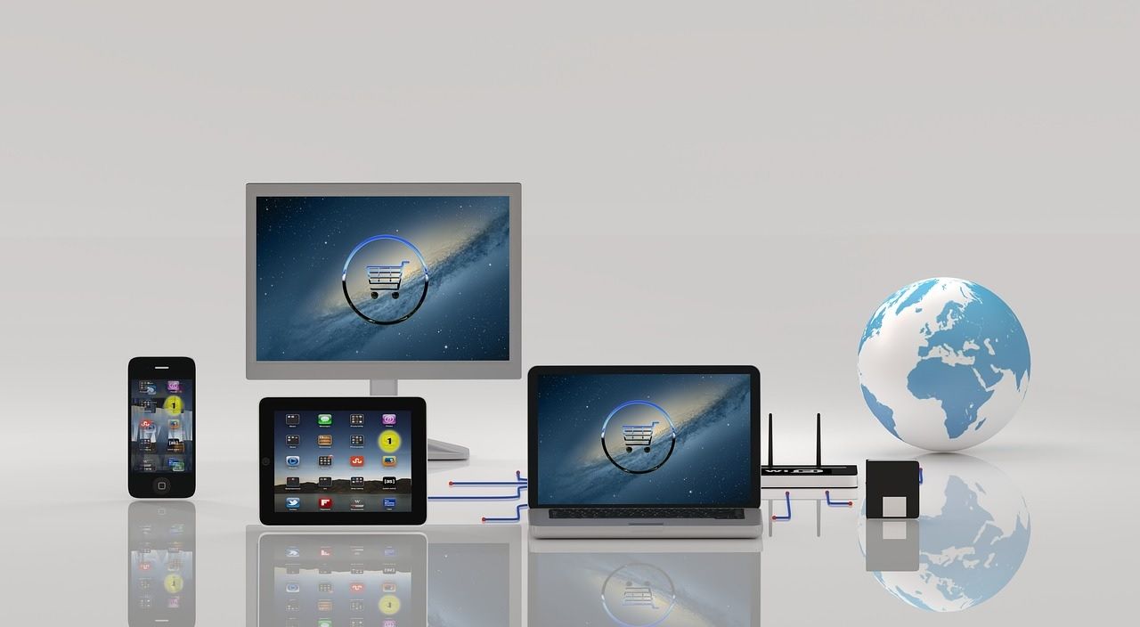 Different electronic devices displaying an eCommerce logo.