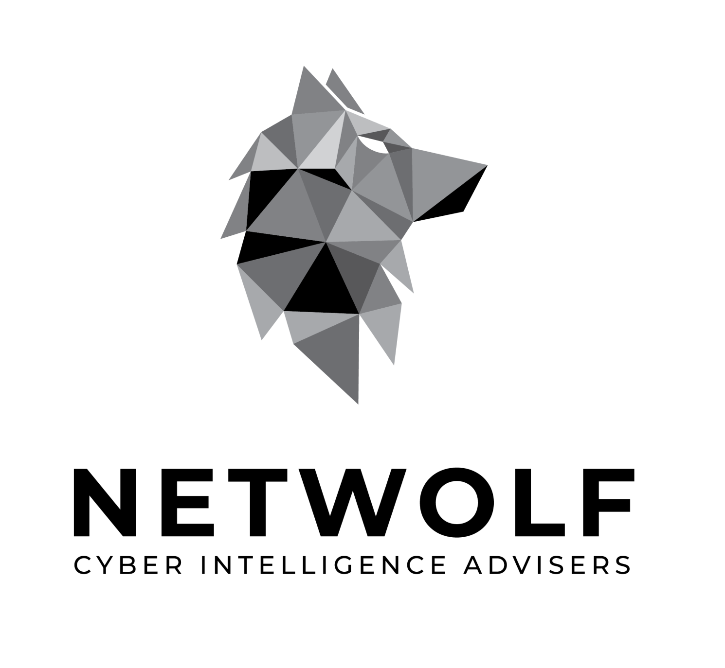 A black and white logo for a company called netwolf cyber intelligence advisers.