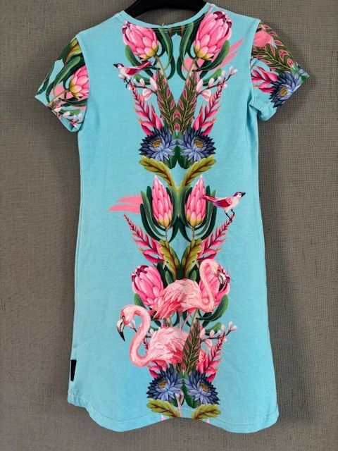 Betoverende Flamingo Blauwe Meisjesjurk