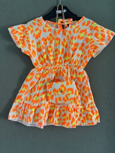 Oranje panter jurk met tasje