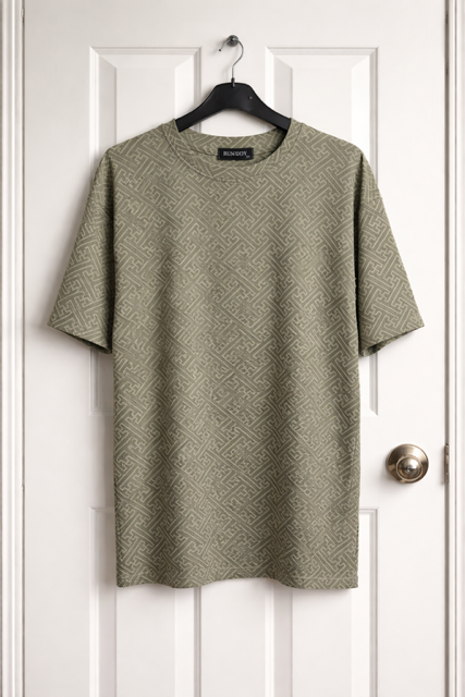 Stijlvol Groen T-shirt met Geometrische Structuur