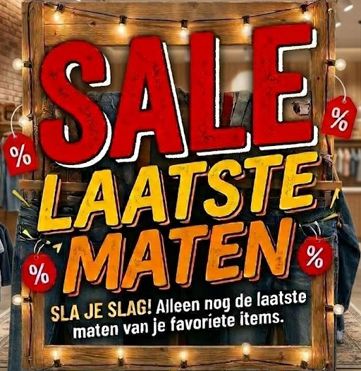 Verkoopadvertentie met rode en gele tekst