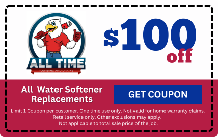 A coupon for $ 100 off all water softener replacements