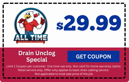 A coupon for a drain clearing special for $ 29.99
