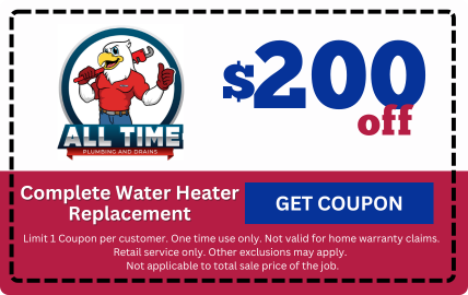 A coupon for $ 200 off complete water heater replacement