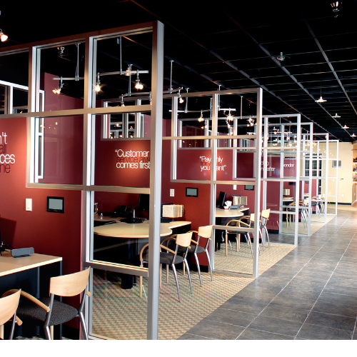 office painting with red accents