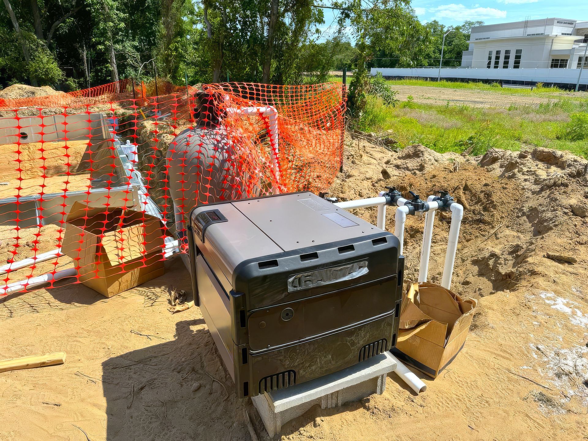 A box is sitting in the dirt next to a fence.