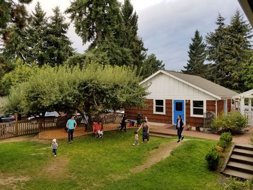 Montessori children with guides during outdoor time 