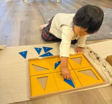 Montessori child working with the Geometric Cabinet