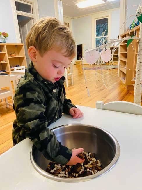Montessori toddler working on fine motor skills