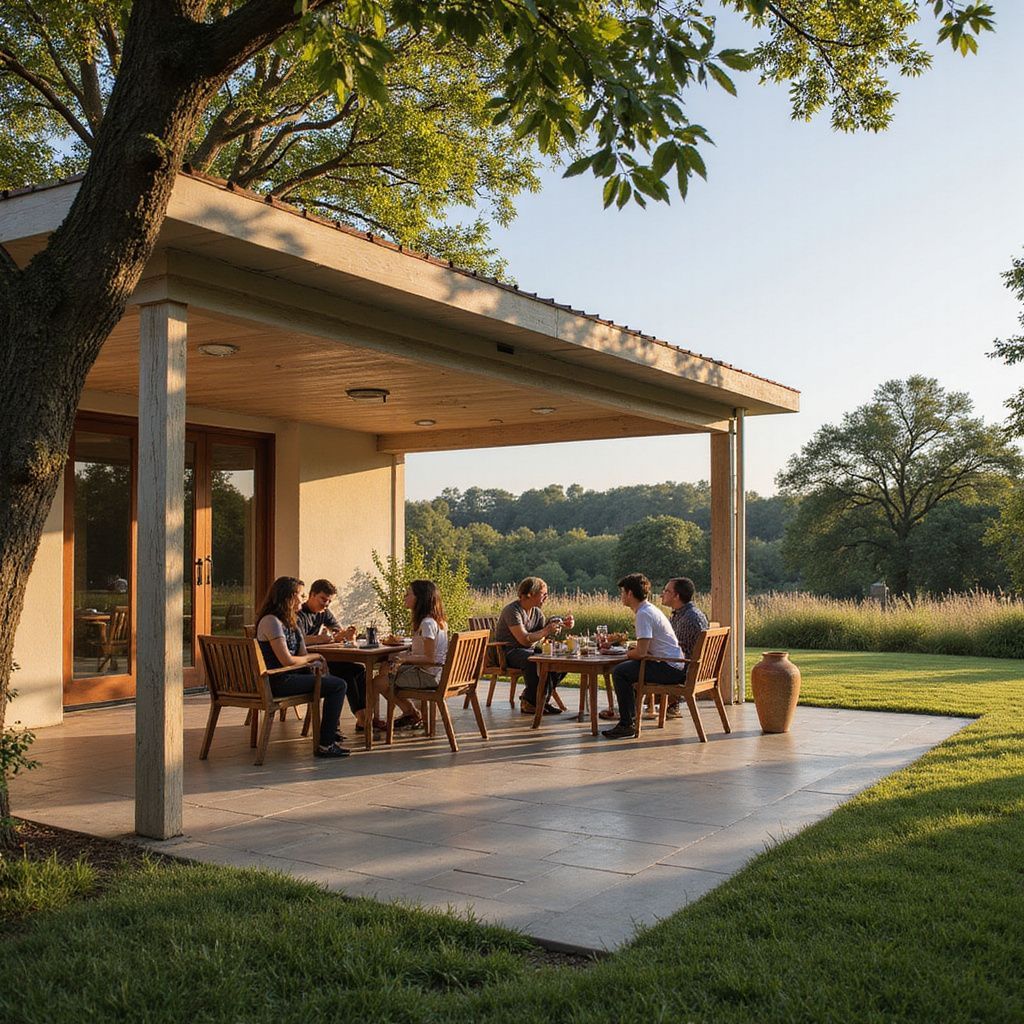 Family enjoying shaded covered patio in Pflugerville, TX