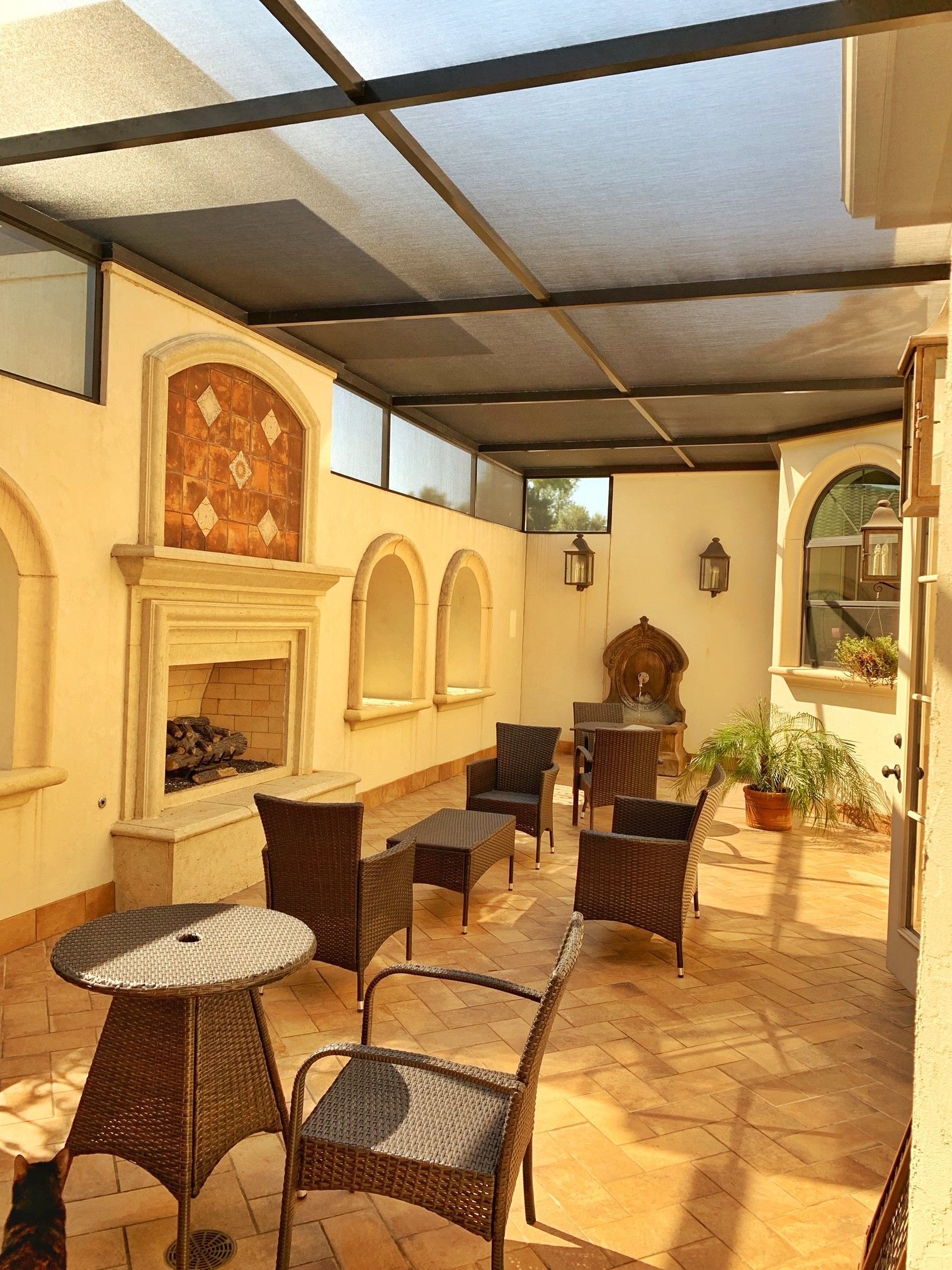 Screen room enclosure with fireplace in Austin TX