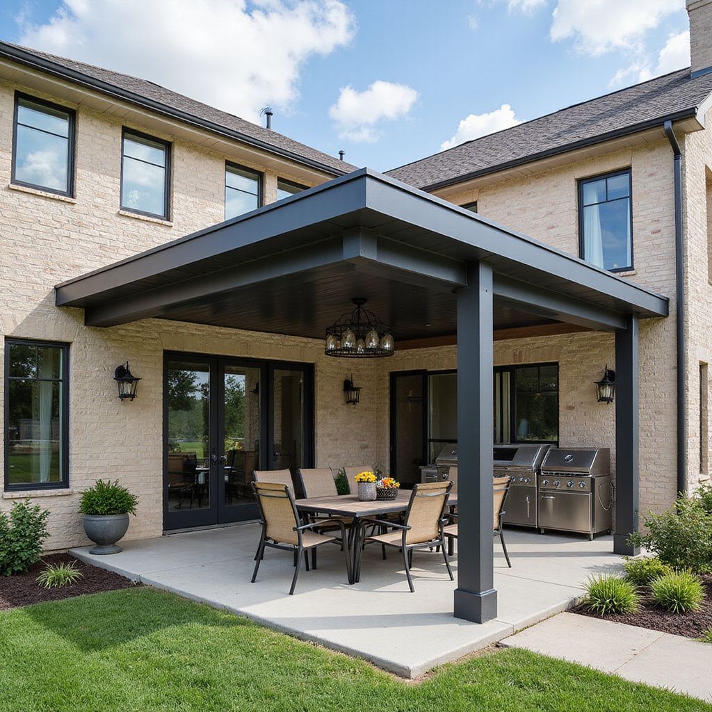 Covered patio built in a backyard in Austin TX with ceiling fans and recessed lighting Covered patio built in a backyard in Austin TX with ceiling fans and recessed lighting