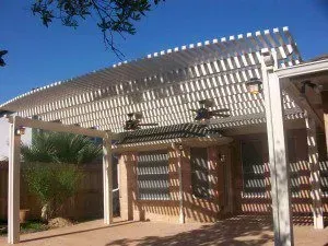 Aluminum pergola with clean, low‑maintenance framing and open rafters