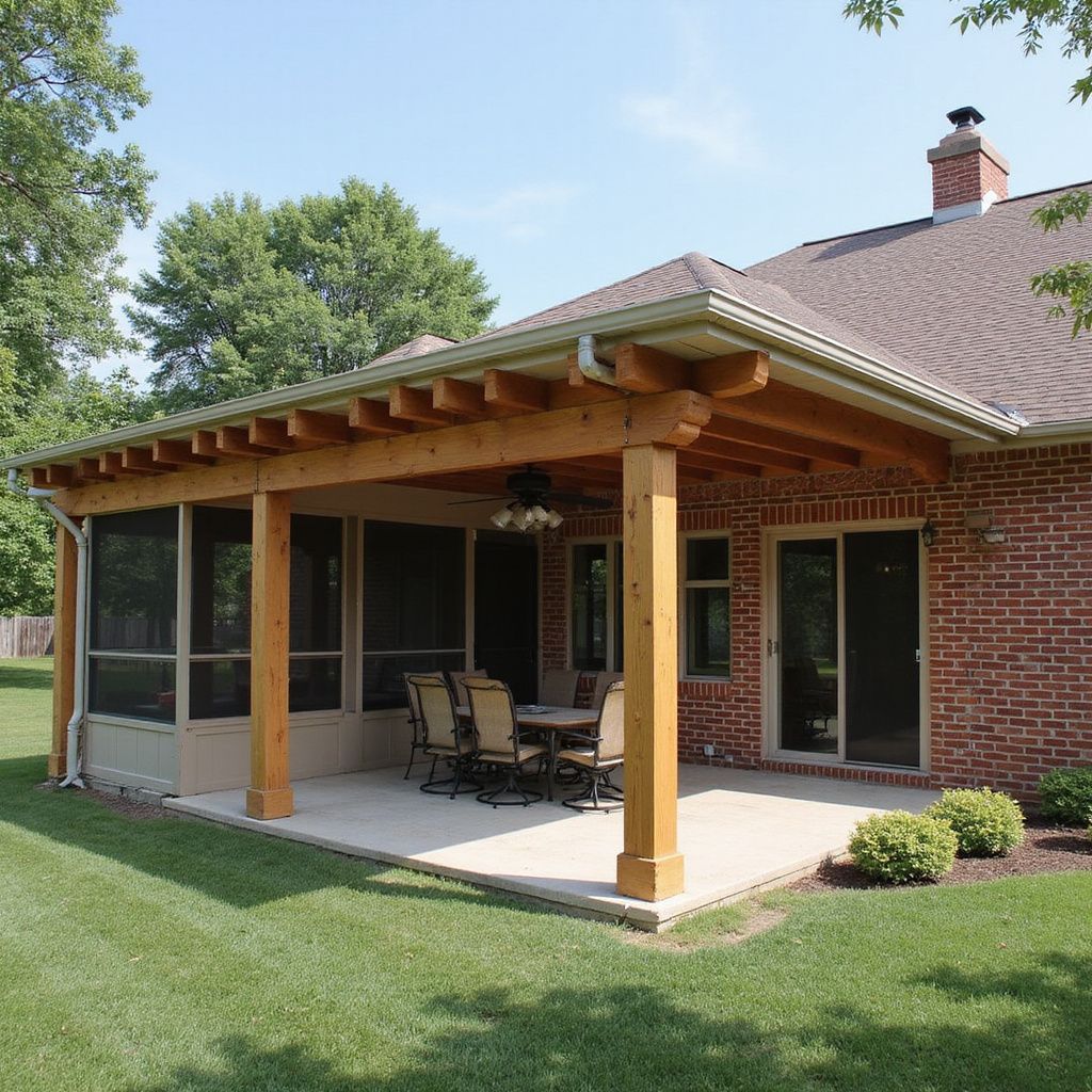Family gathering under spacious covered patio in Comfort, TX
