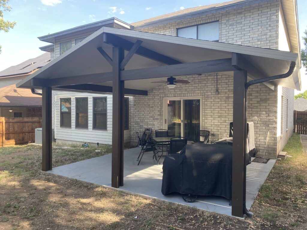 Custom backyard patio cover in Somerset home near San Antonio