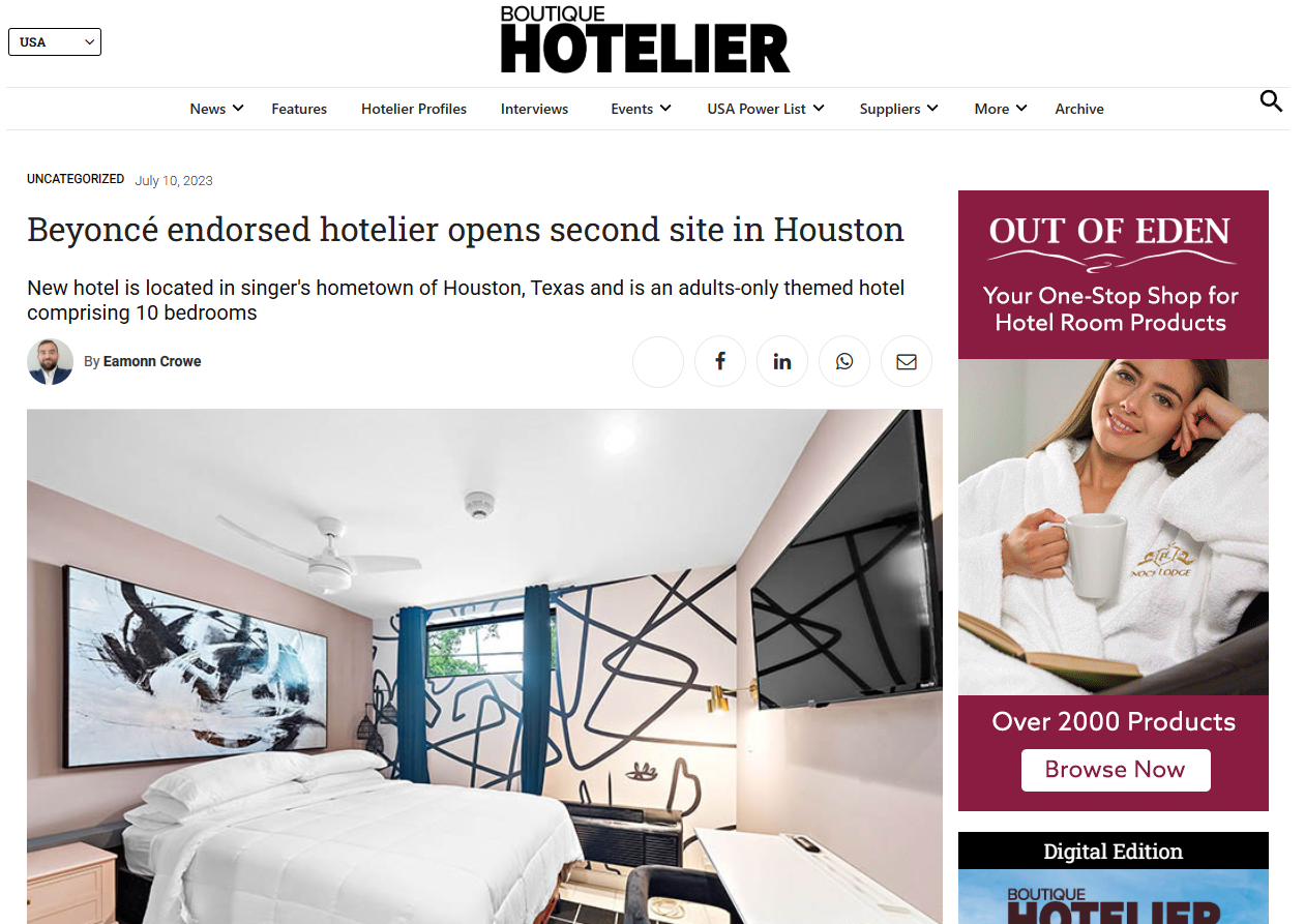 article about boutique hotelier
