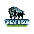 Logo of Great Bison Heating & Cooling, featuring a bison in blue and black above text on a green and blue background.