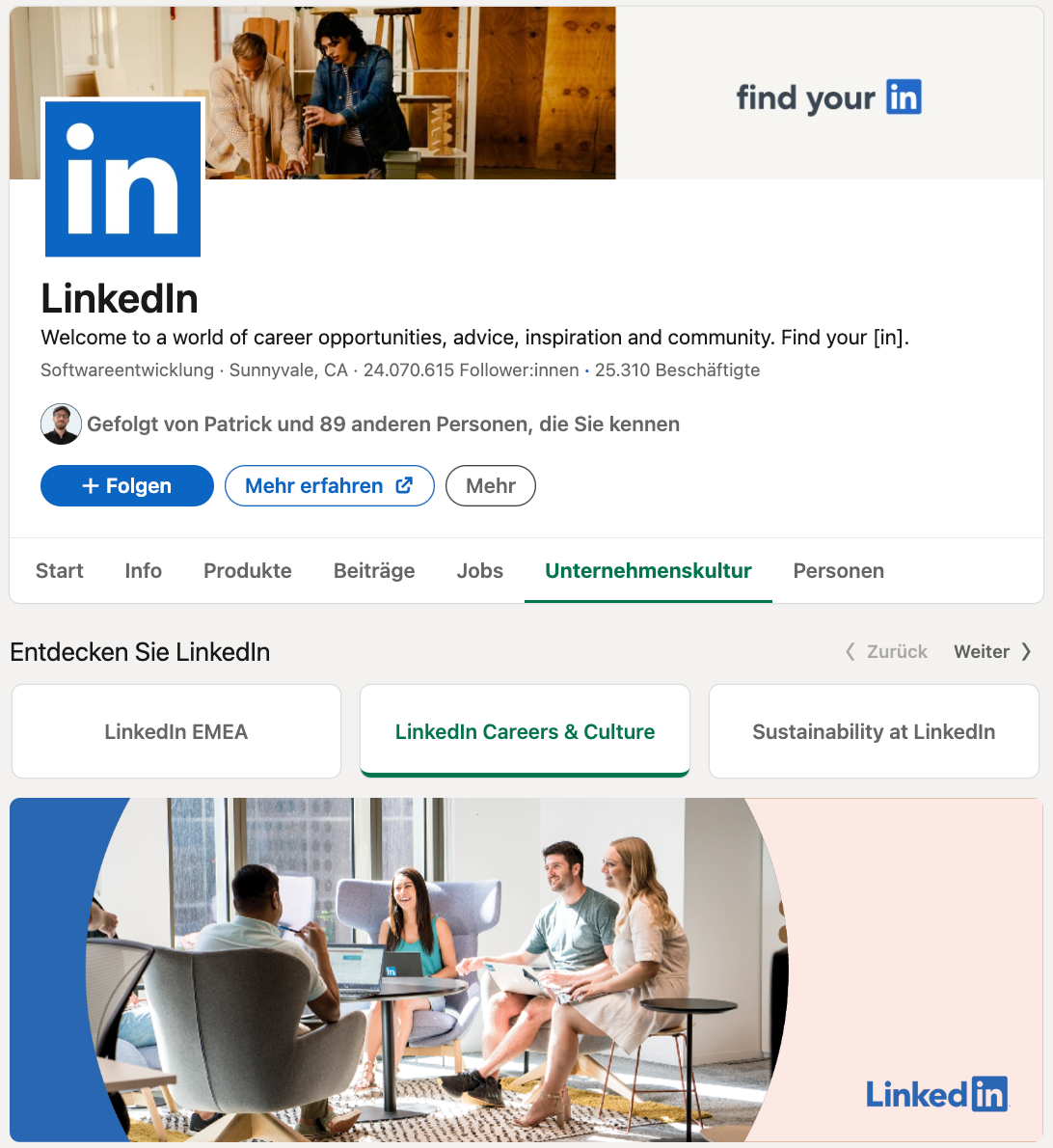 Screenshot LinkedIn Career Page