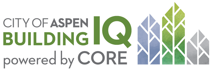 The logo for the city of aspen building iq powered by core