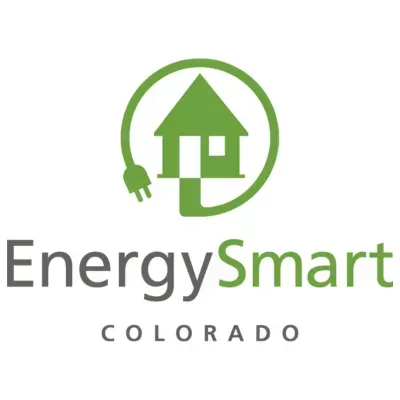 A logo for energy smart colorado with a house and a plug
