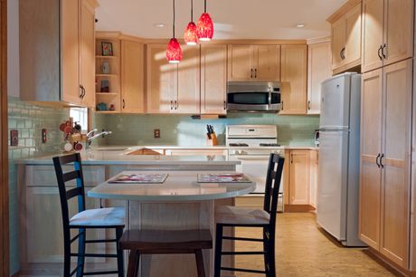 kitchen with chandelier lighting