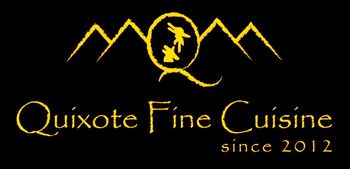 Quixote Fine Cuisine logo in gold on black with stylized mountain and knight emblem, &ldquo;since 2012&rdquo; below