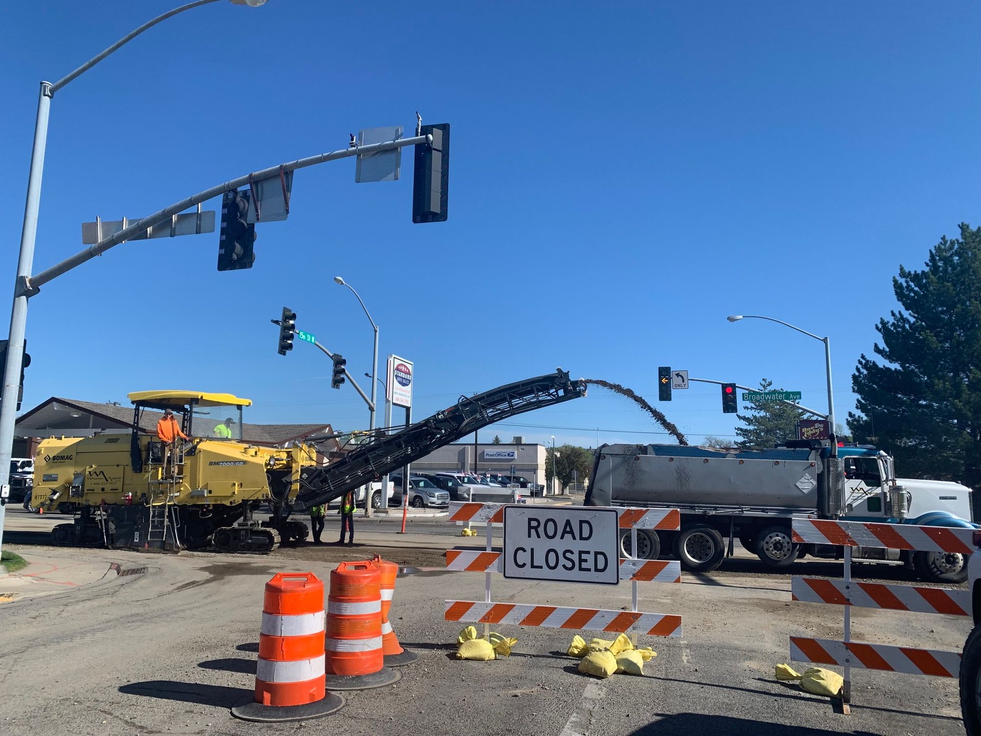 A construction site with a sign that says road closed