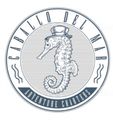 The logo for caballo del mar adventure charters shows a seahorse wearing a top hat.