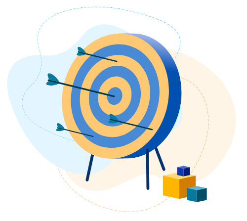 A blue and yellow bullseye illustrating the importance of more specific, targeted messaging in elder law marketing