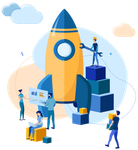 Rocket illustration introducing the launch of Elder Law Media, Your AI-Ready Marketing Partner
