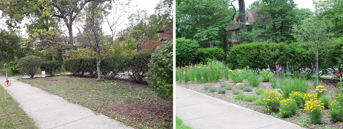 Before and After Sidewalk Landscape — South Bend , IN — Fuerbringer Landscaping & Design