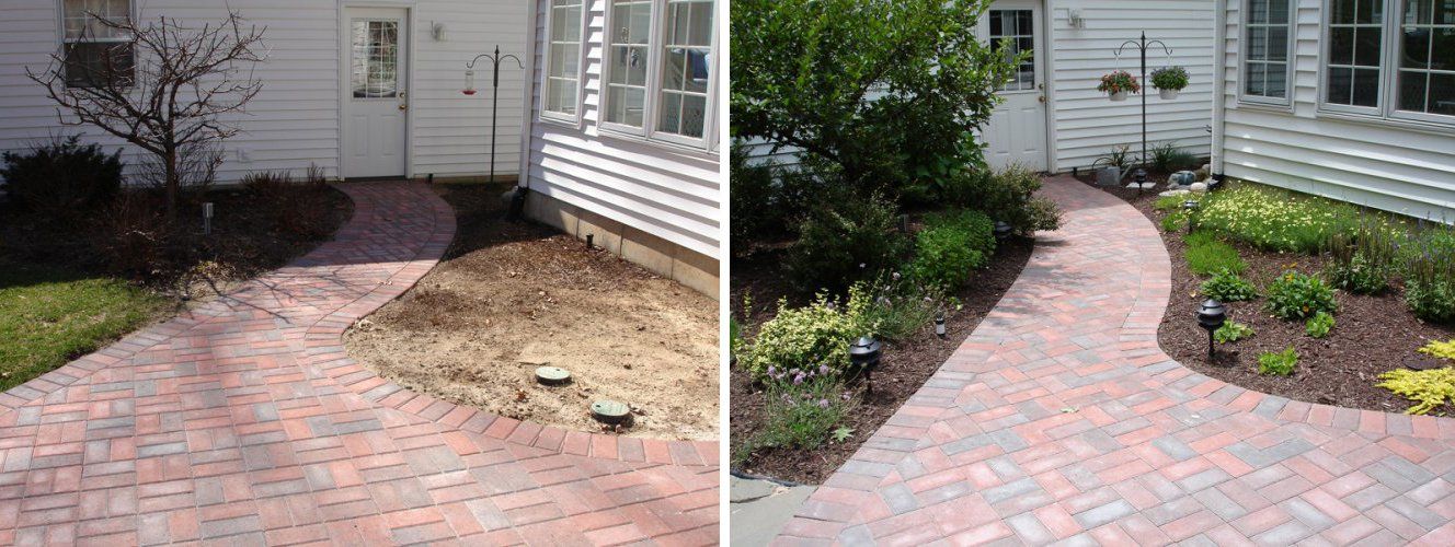 Before and after walkway installation — South Bend , IN — Fuerbringer Landscaping & Design