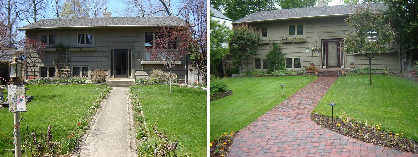 Before and after landscaping front yard — South Bend , IN — Fuerbringer Landscaping & Design