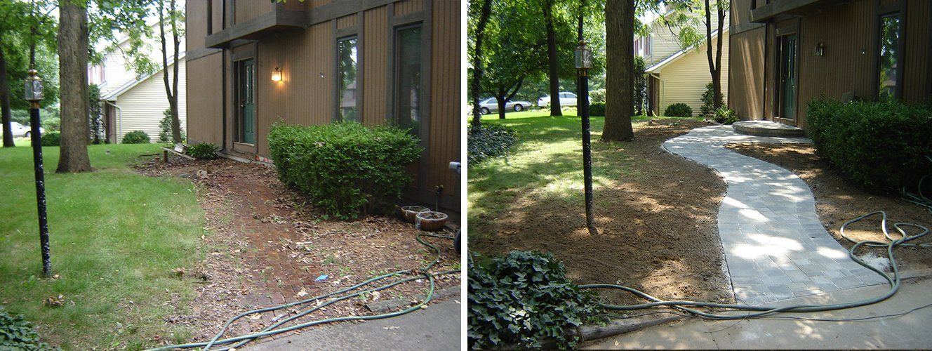 Before and after pathway concrete — South Bend , IN — Fuerbringer Landscaping & Design
