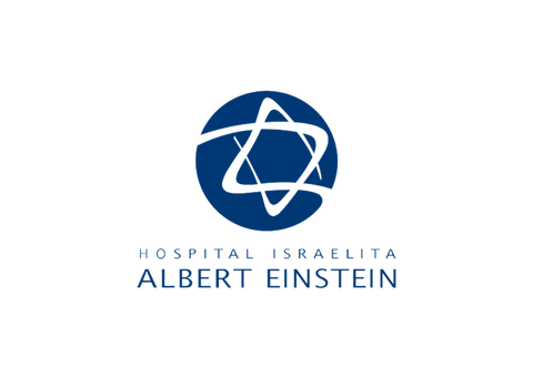 Logotipo do Hospital Israelita Albert Einstein: com texto abaixo.