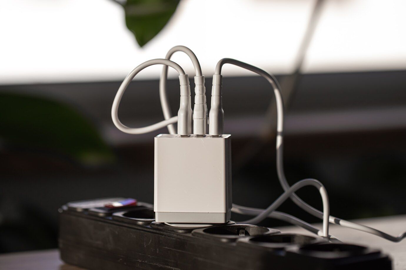 A White Charger Is Plugged Into a Power Strip — Hantis Electrical Solutions in North Nowra, NSW