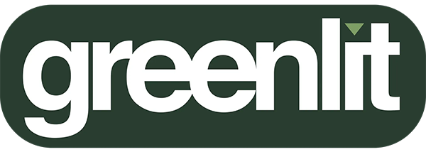 Greenlit logo in white lowercase text on a dark green background with a small leaf accent.