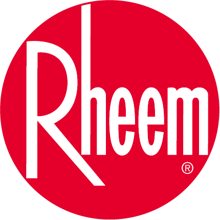 A red circle with the word rheem on it