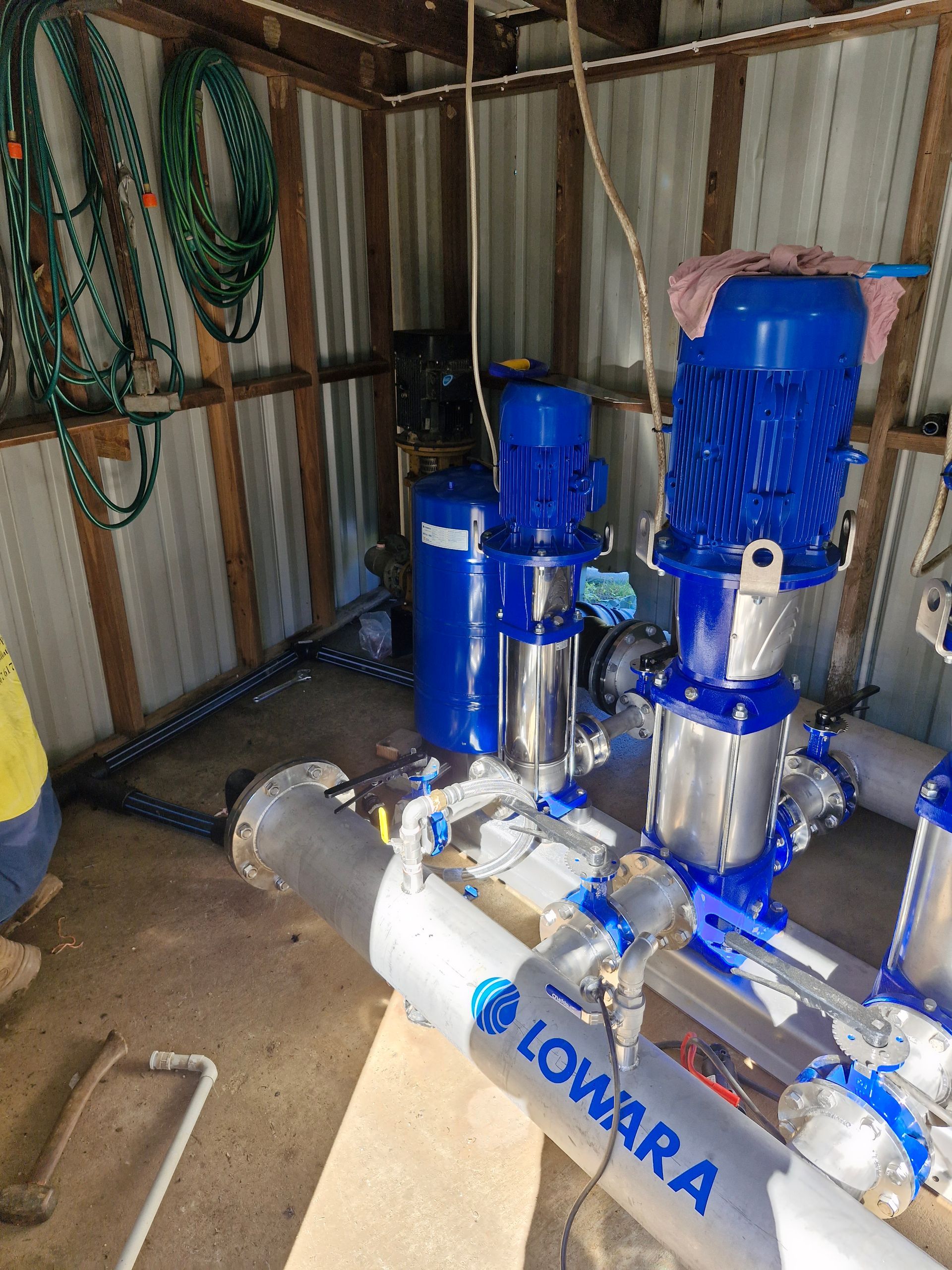 A room with a lot of pipes and a machine that says lowara on it— Midcoast Irrigation & Horticultural Supplies In Wauchope, NSW