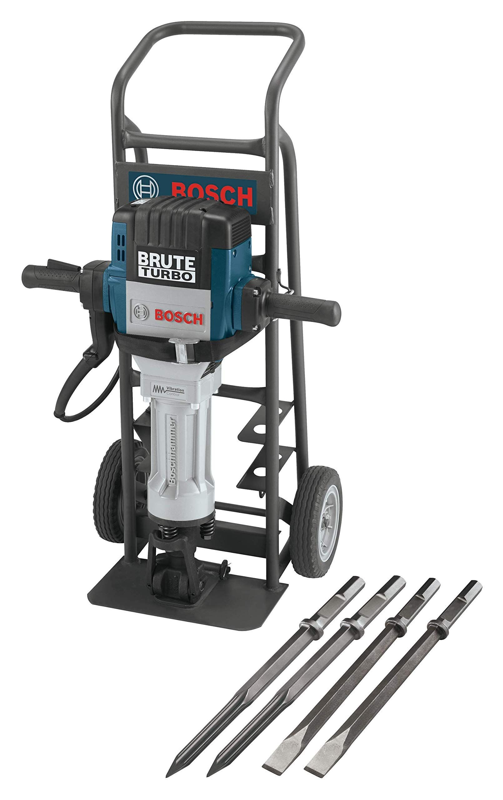 A bosch demolition hammer is sitting on top of a cart.