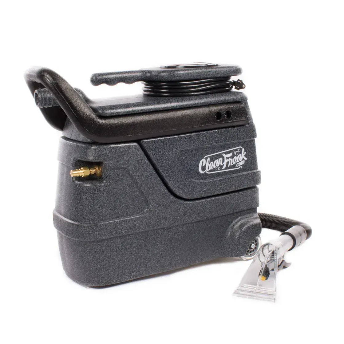 A cleaner freak vacuum cleaner with a hose attached to it